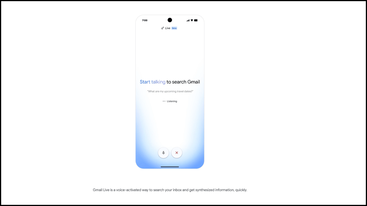 Google, gelen kutusu için yeni sesli search aracı Gmail Live'ı kontrol etmeye başladı